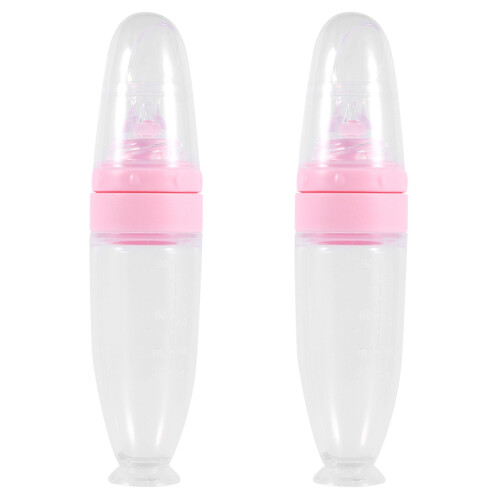 2 Knijpflessen Met Van Siliconen Baby (Roze) 1
