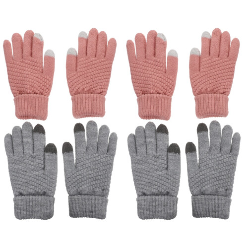 4Paare Damen Winterhandschuhe Winddicht Warm Touchscreen Hellgrau Rosa 2