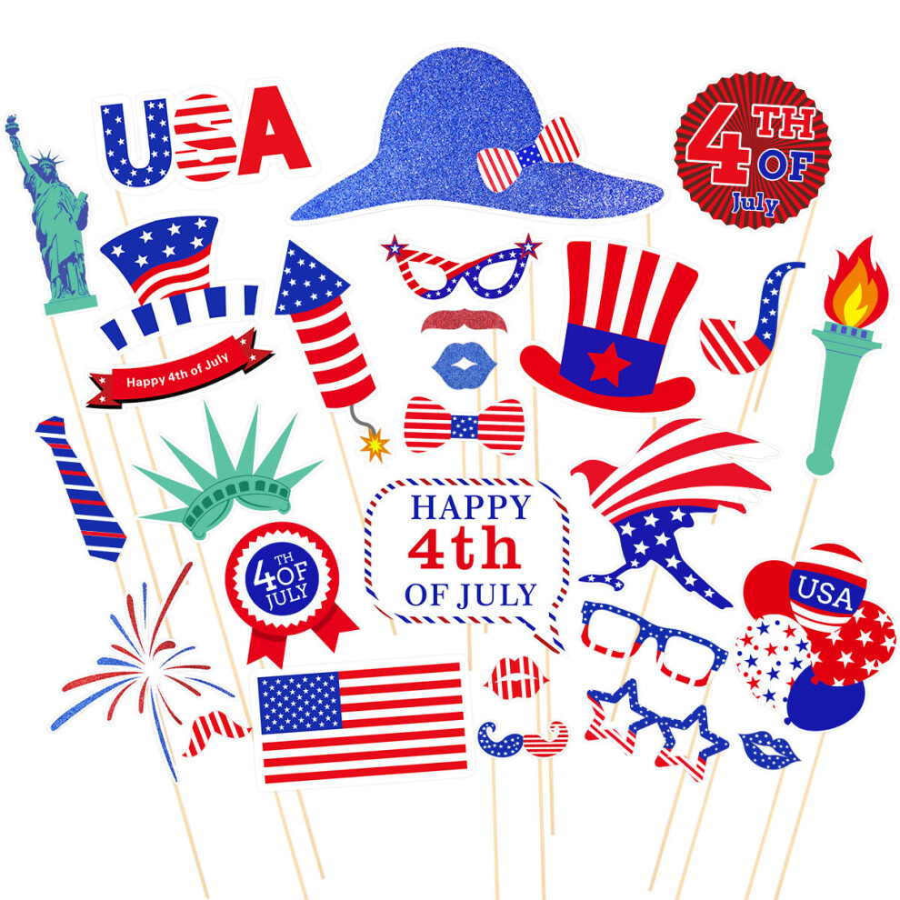 28Pcs 4Th Of July Photo Booth Props For Independence Day Decorations 3471916406076