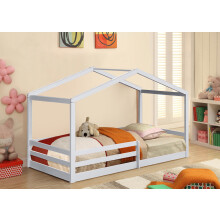 (With Tanya Mattress, No Tent) 3ft White Wooden House Bed With Tent And Mattress Options