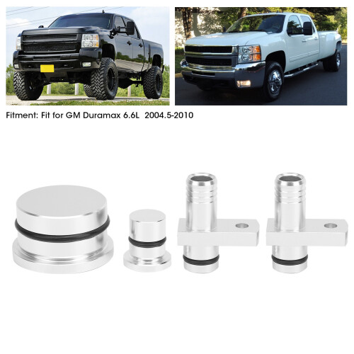 Aluminium PCV Reroute Fitting Kit for GM Duramax 6.6L 2004.5-2010 Silver 2