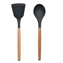 Set de spatulă din silicon rezistent la căldură pentru gătit, ustensile de bucătărie antiaderente cu mâner flexibil din lemn, cu silicon de
