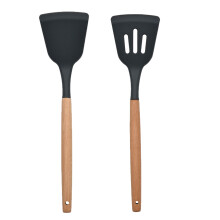 Hitzebeständiges Silikon-Wender-Set zum Kochen, flexibler Holzgriff, antihaftbeschichteter Küchenhelfer aus lebensmittelechtem Silikon, perfekt