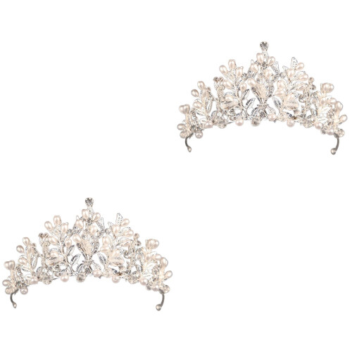 2Stk Silber Tiara Für Hochzeit Mit Perlen Und Schmuck Leicht 2