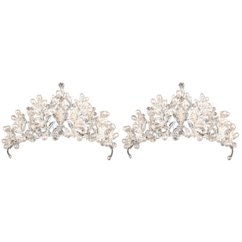 2Stk Silber Tiara Für Hochzeit Mit Perlen Und Schmuck Leicht 1