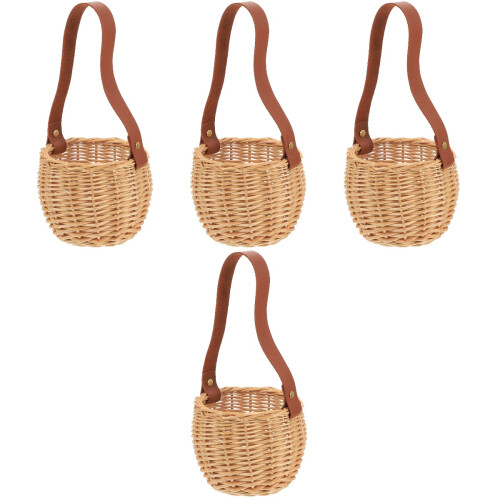 4Stk Mini Rattan Geflecht Blumenkorb Tragbarer Picknickkorb 2