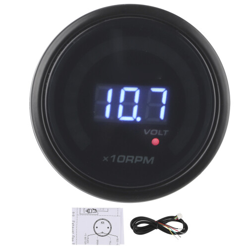 2in1 Digital-Tachometer & Voltmeter mit LED-Anzeige, 52mm Schwarz 1