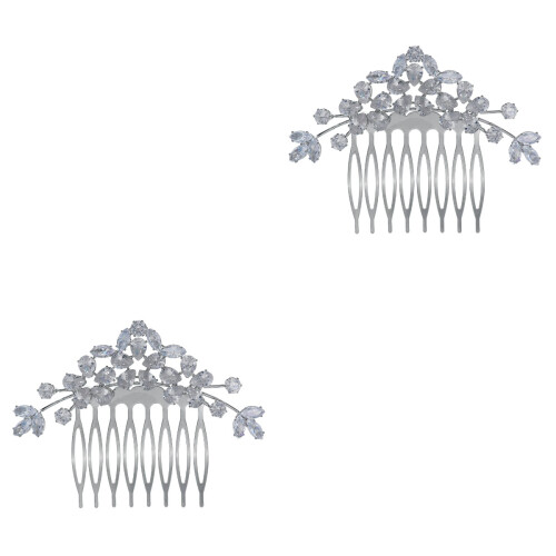 2Stk Haarkamm Silber Braut Kopfschmuck Bequem 2