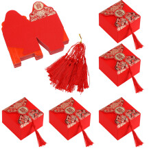 80Stk Rote Papierverpackung, Hochzeit Candy- Und Schmuckbox Mit Quaste