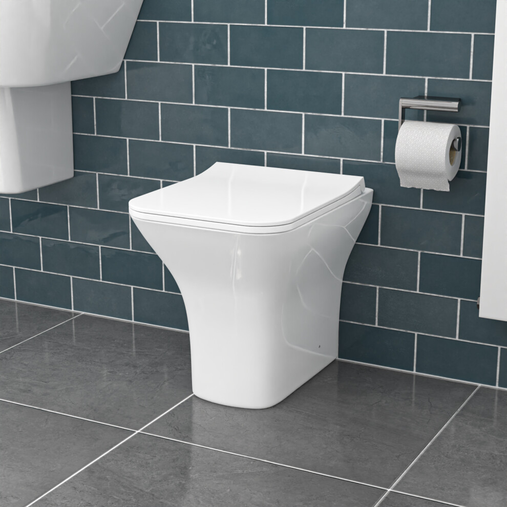 Nes Home Square Rimless Soft Close Slim Seat Back To Wall Toilet White