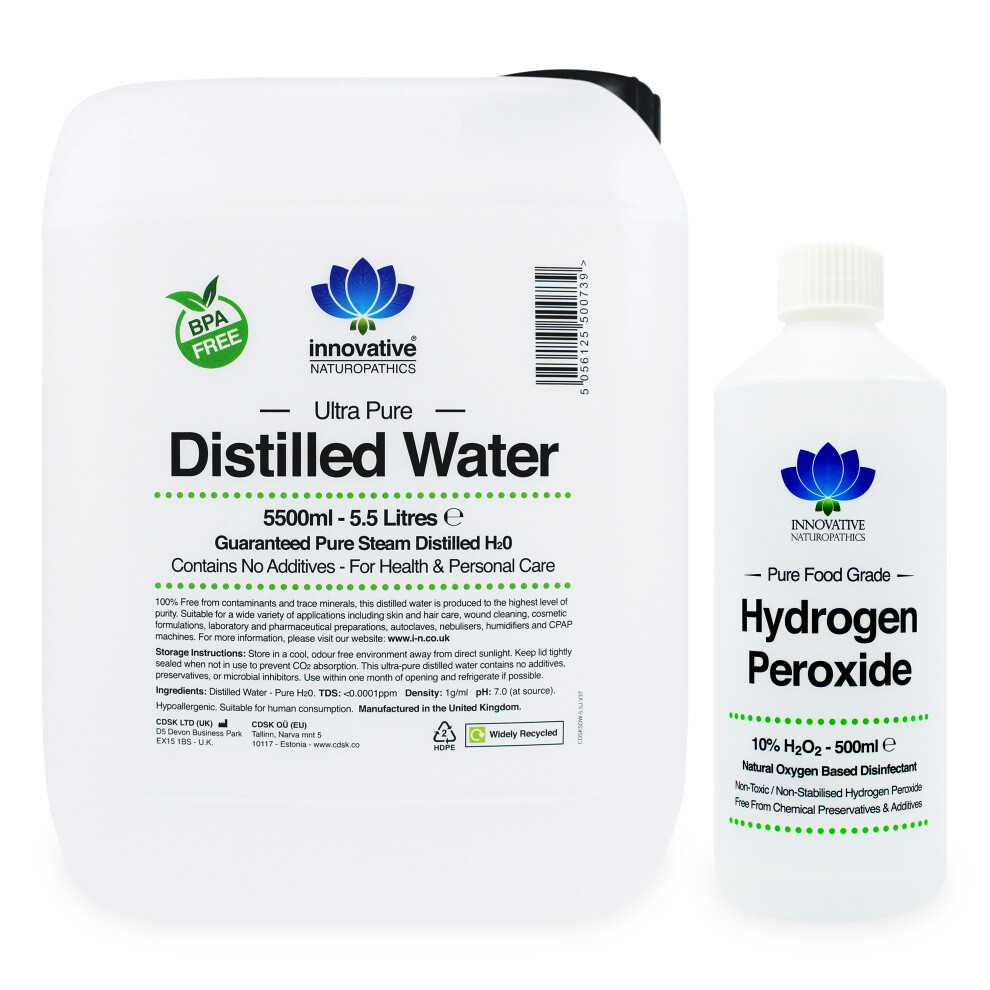 Innovative Naturopathics 10% Hydrogen Peroxide - 500Ml & Distilled Water - 5.5 Litres