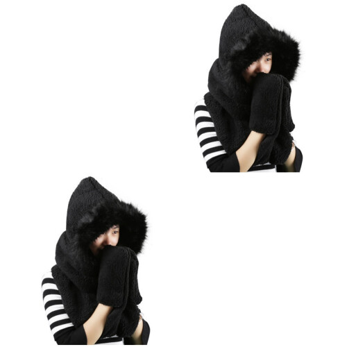 2Stk Kuscheliges Damen Winter Set Plüsch Schal 2