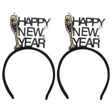 2Stk Happy New Year Haarreifen Glitzer Haarschmuck Für