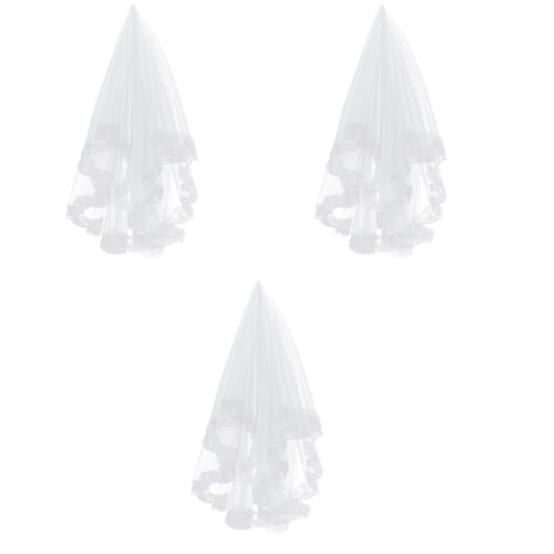 3Stk 1,5M Einreihig Spitze Brautschleier Mantilla 2