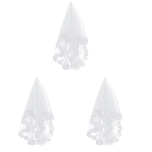 3Stk 1,5M Einreihig Spitze Brautschleier Mantilla 1
