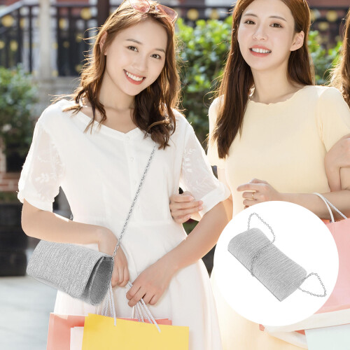 1Chain Silberne Clutch Für Hochzeit Abendtasche Damen Polyester 2