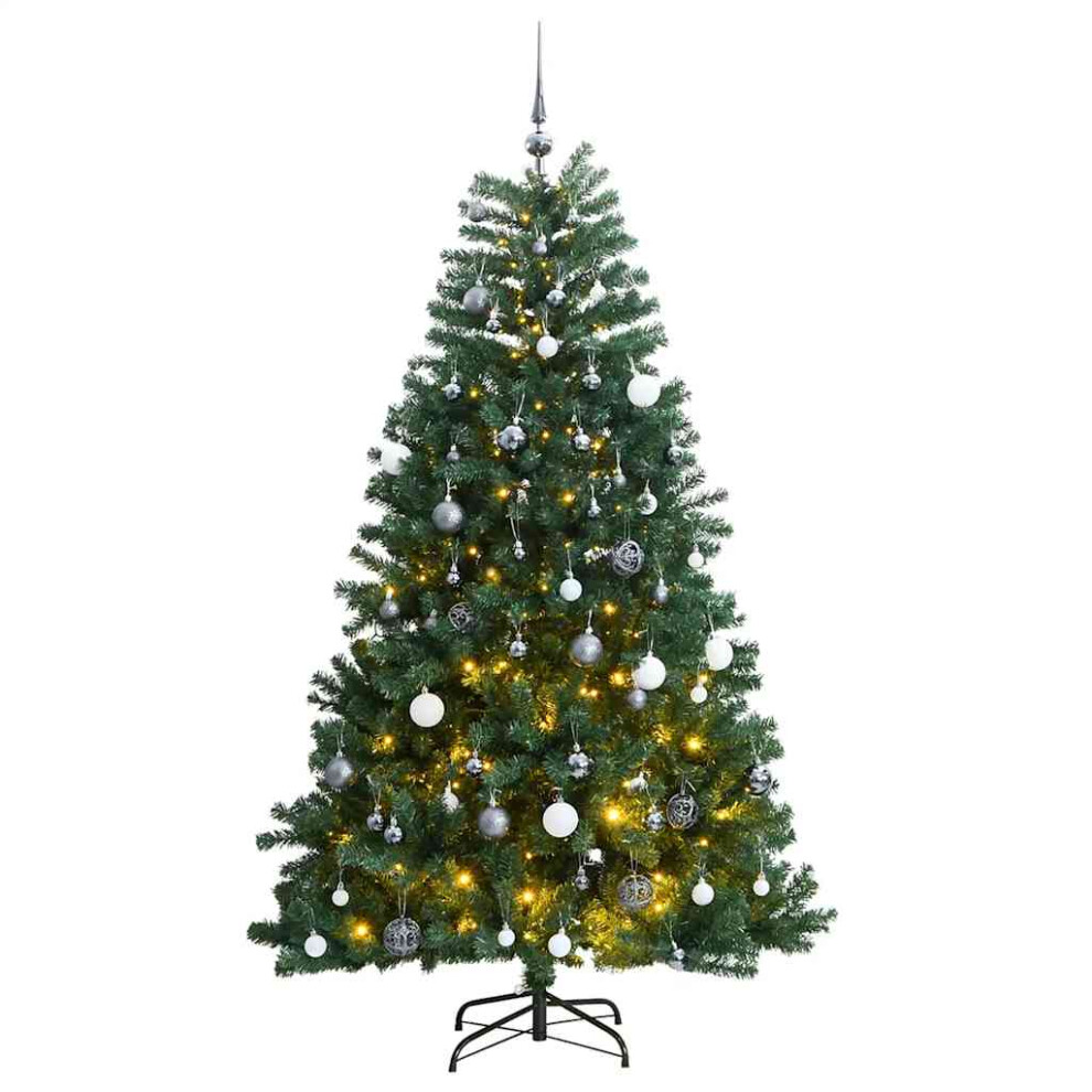 Vidaxl Artificial Hinged Christmas Tree 300 Leds & Ball Set 210 Cm