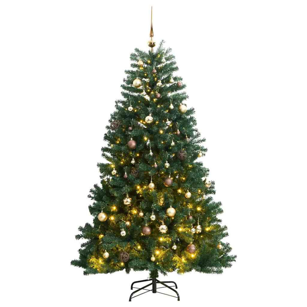 Photos - Garden & Outdoor Decoration VidaXL   Artificial Hinged Christmas Tree Artificial Tree 150 LEDs and Ball Set (with leds&gold/bronze balls, 180 cm)