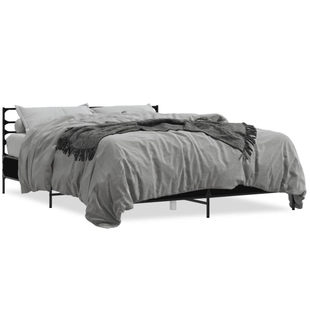 Vidaxl (Black, 150 X 200 Cm) Bed Frame Bed Base Grey Sonoma 120X200 Cm Engineered Wood And Metal
