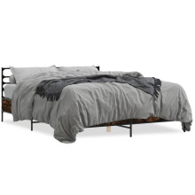(smoked oak, 150 x 200 cm) vidaXL Bed Frame Bed Base Grey Sonoma 120x200 cm Engineered Wood and Metal