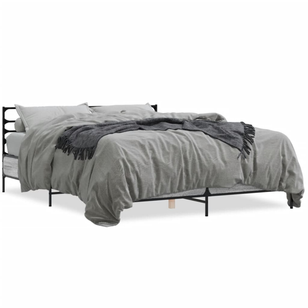 Vidaxl (Grey Sonoma, 160 X 200 Cm) Bed Frame Bed Base Grey Sonoma 120X200 Cm Engineered Wood And Metal