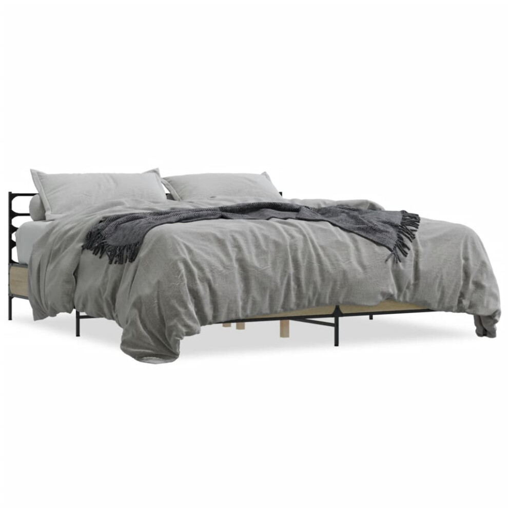 Vidaxl (Sonoma Oak, 200 X 200 Cm) Bed Frame Bed Base Grey Sonoma 120X200 Cm Engineered Wood And Metal