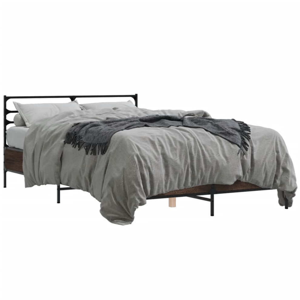 Vidaxl (Brown Oak, 140 X 200 Cm) Bed Frame Bed Base Grey Sonoma 120X200 Cm Engineered Wood And Metal