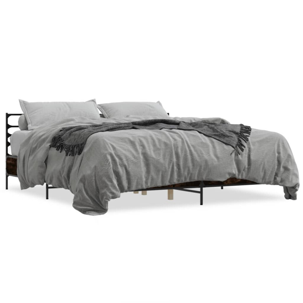 Vidaxl (Smoked Oak, 180 X 200 Cm) Bed Frame Bed Base Grey Sonoma 120X200 Cm Engineered Wood And Metal