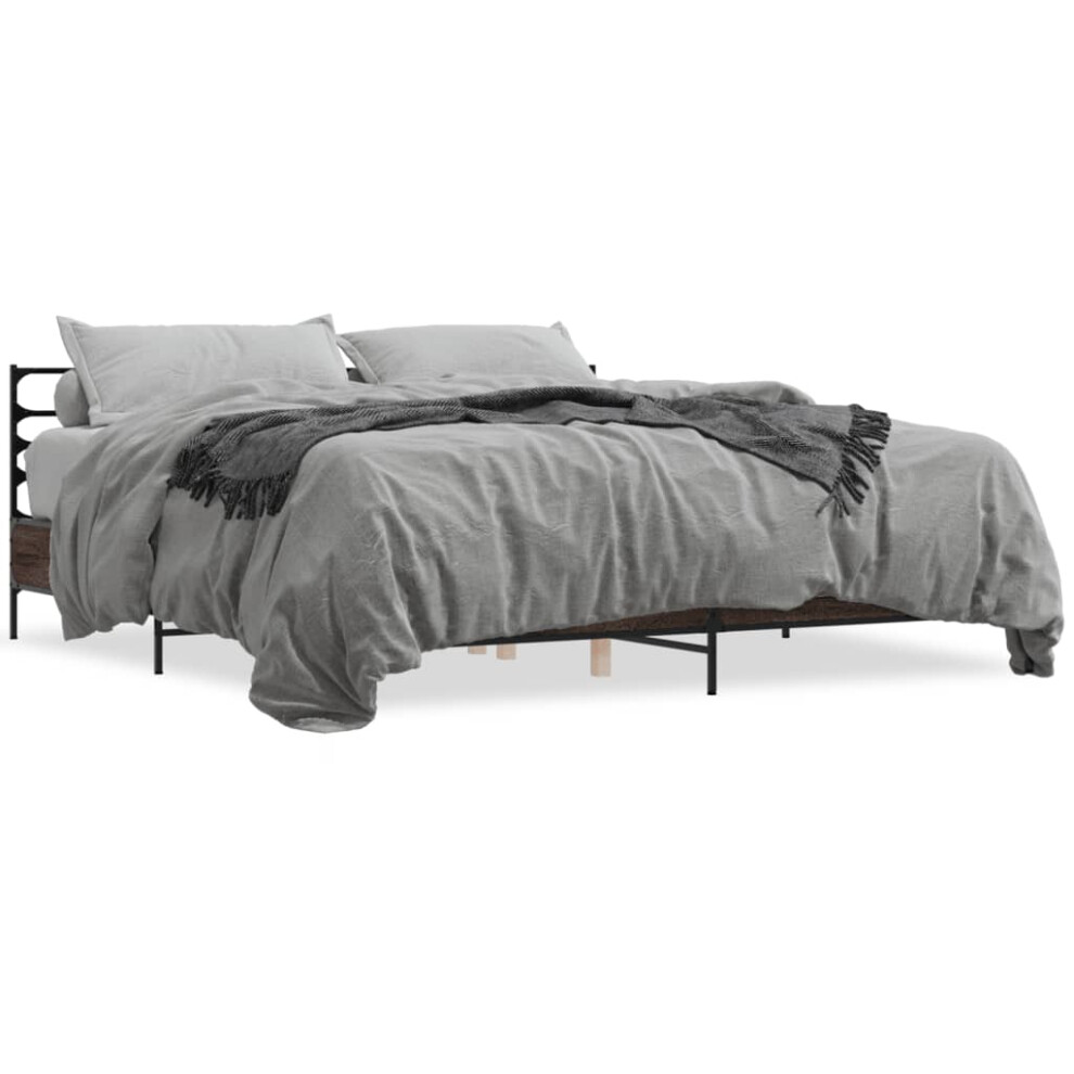 Vidaxl (Brown Oak, 180 X 200 Cm) Bed Frame Bed Base Grey Sonoma 120X200 Cm Engineered Wood And Metal