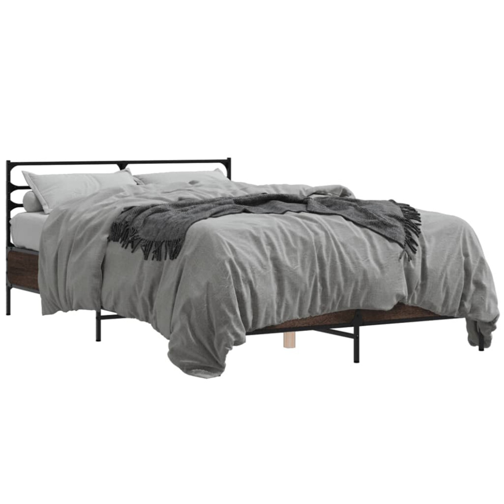 Vidaxl (Brown Oak, 135 X 190 Cm) Bed Frame Bed Base Grey Sonoma 120X200 Cm Engineered Wood And Metal