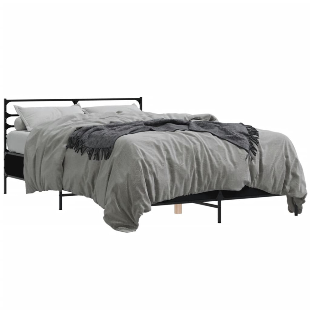 Vidaxl (Black, 135 X 190 Cm) Bed Frame Bed Base Grey Sonoma 120X200 Cm Engineered Wood And Metal