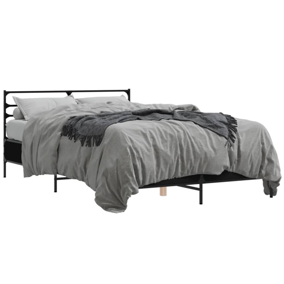 Vidaxl (Black, 140 X 190 Cm) Bed Frame Bed Base Grey Sonoma 120X200 Cm Engineered Wood And Metal