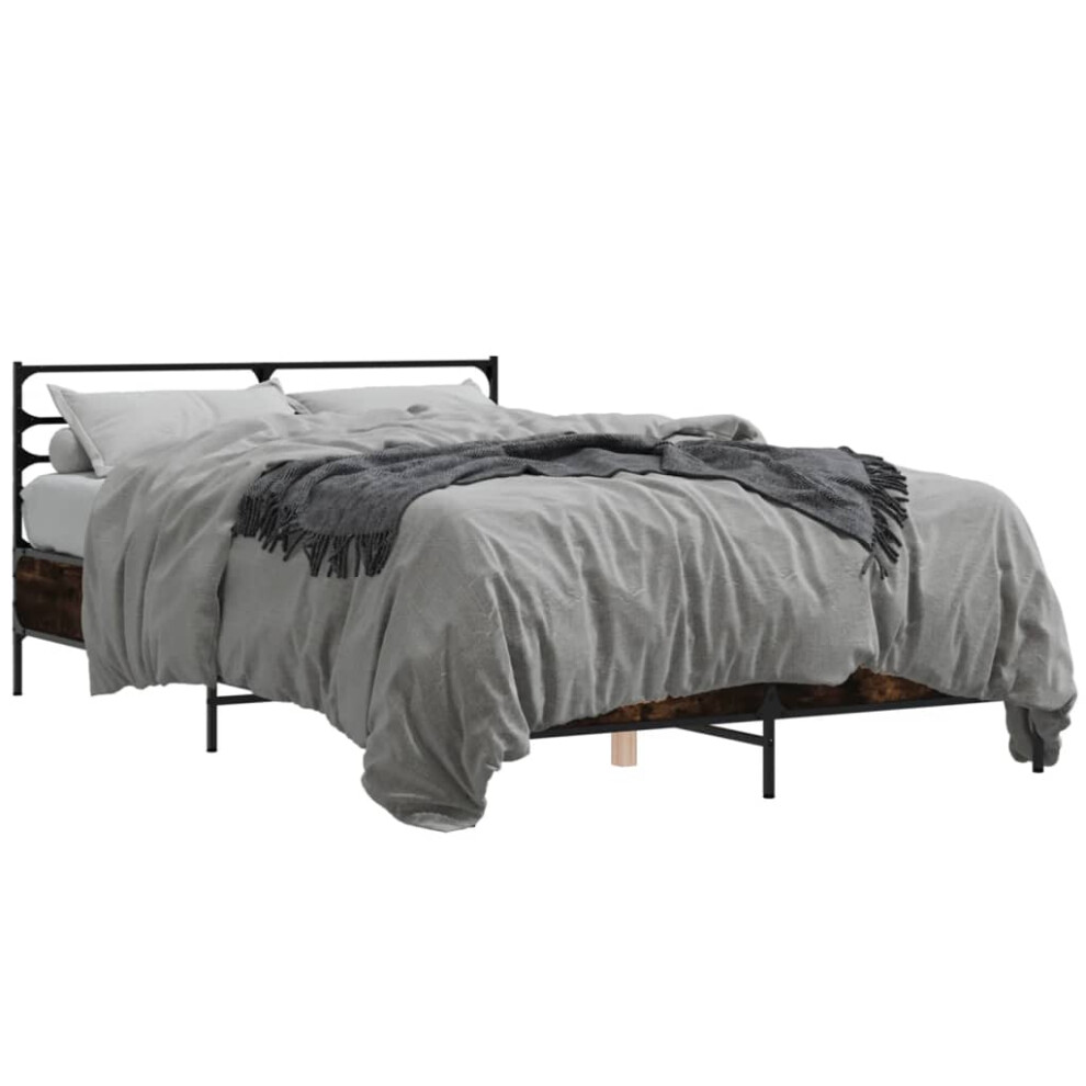 Vidaxl (Smoked Oak, 135 X 190 Cm) Bed Frame Bed Base Grey Sonoma 120X200 Cm Engineered Wood And Metal