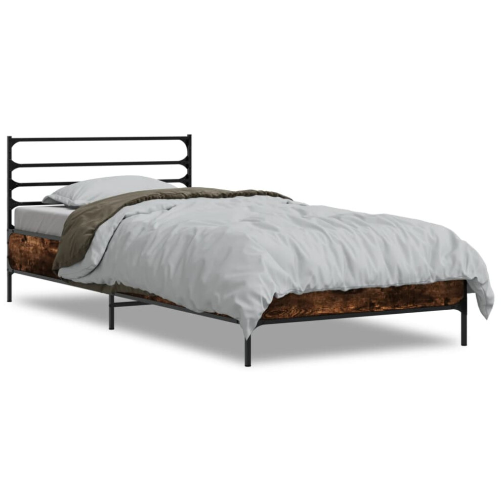 Vidaxl (Smoked Oak, 100 X 200 Cm) Bed Frame Bed Base Grey Sonoma 120X200 Cm Engineered Wood And Metal