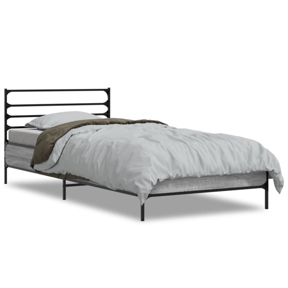 Vidaxl (Grey Sonoma, 90 X 190 Cm) Bed Frame Bed Base Grey Sonoma 120X200 Cm Engineered Wood And Metal