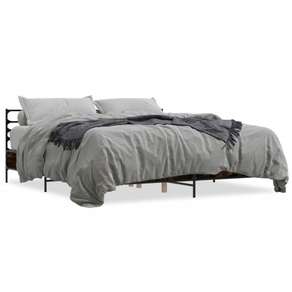 Vidaxl (Smoked Oak, 200 X 200 Cm) Bed Frame Bed Base Grey Sonoma 120X200 Cm Engineered Wood And Metal