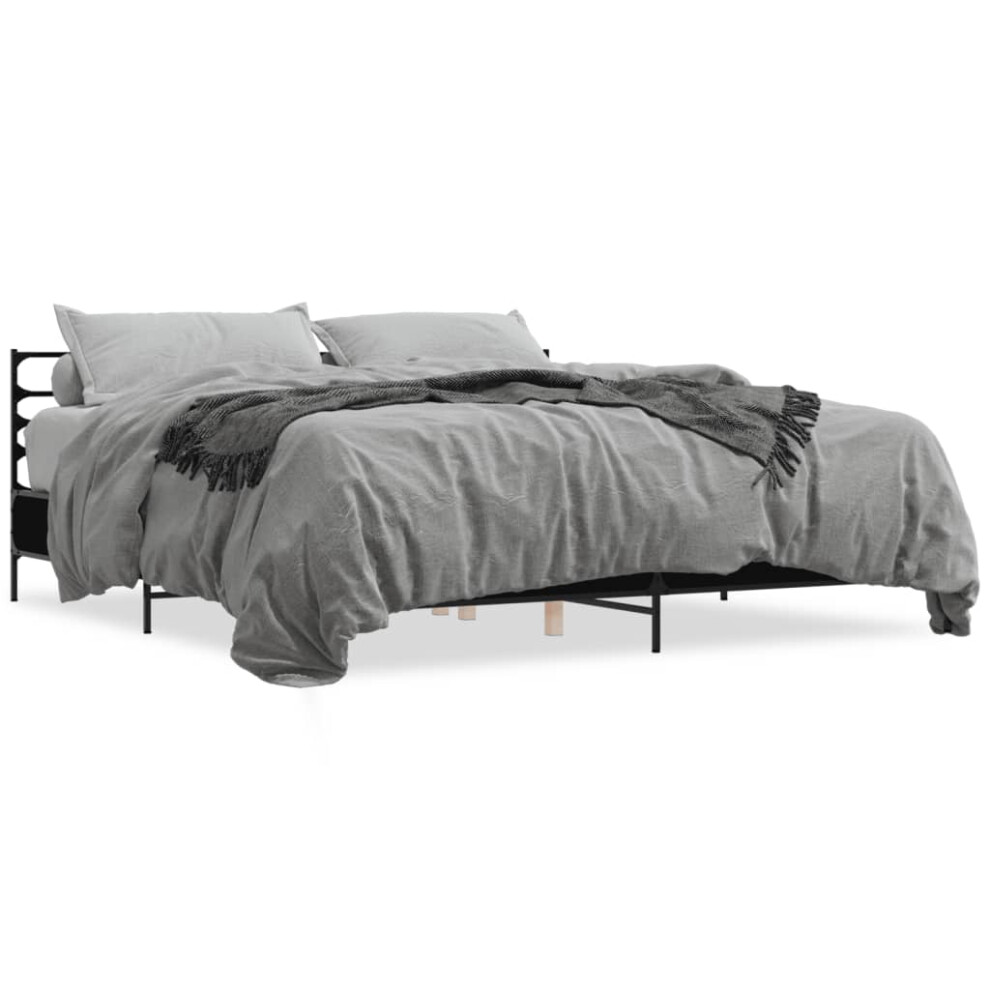 Vidaxl (Black, 200 X 200 Cm) Bed Frame Bed Base Grey Sonoma 120X200 Cm Engineered Wood And Metal