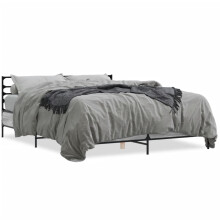(grey sonoma, 150 x 200 cm) vidaXL Bed Frame Bed Base Grey Sonoma 120x200 cm Engineered Wood and Metal