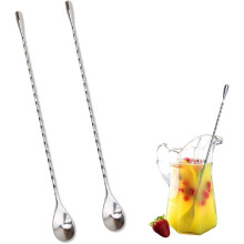 Vridna omrörare i rostfritt stål för cocktailblandning, långt skaft, livsmedelsklassad barsked, spegelpolerad, enkelt underhåll för