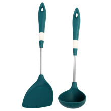 Polonic din silicon, rezistent la mașina de spălat vase, pentru gătit antiaderent, culori vibrante, ustensile din oțel inoxidabil și silicon