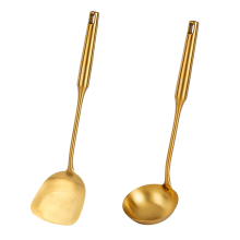 Goldene Küchenkelle, elegantes Kochutensil aus Edelstahl mit Titan-Gold-Beschichtung, hitzebeständig, komfortabler Griff, hohles Griffdesign für