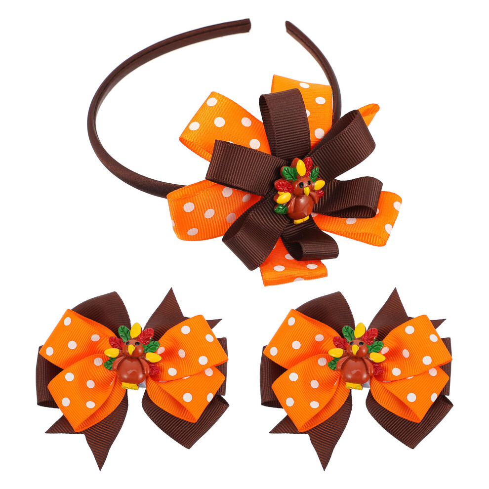 3Sets Kinder Thanksgiving Haarclip Strik Turkey Hoofdband-image