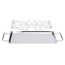 Stainless Steel Folding BBQ Chicken Rack with Drip Pan, 12 Wings Capacity
