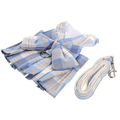 3Pcs Small Pet Bunny Harness with Bow Design and Leash Sky-Blue Set