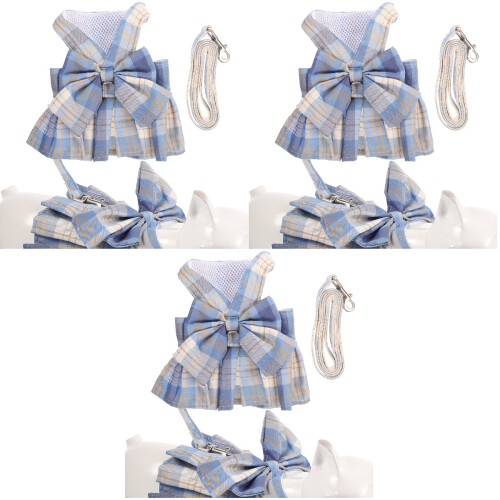 3Pcs Small Pet Bunny Harness with Bow Design and Leash Sky-Blue Set 2