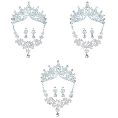 3 Sets Bruiloft Sieraden Bruids Tiara Oorbellen Ketting 2