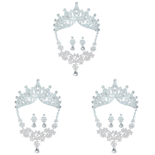 3 Sets Bruiloft Sieraden Bruids Tiara Oorbellen Ketting 1