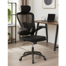 Baslow Black Home Office Chair Mesh Back Ergonomic Computer Desk Swivel Chair Adjustable Height, Adjustable Lumbar Support and Padded Arm Rests