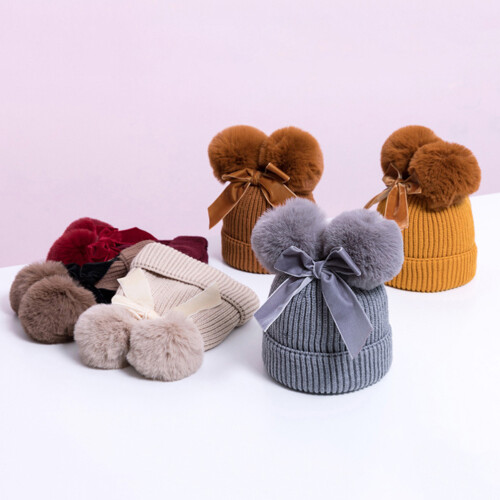 Chapéu De Tricô Com Dois Pompons E Para Bebê 2