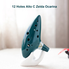 Ceramic Alto C 12 Holes Ocarina Wind Instrument with Musicbook & Display Stand